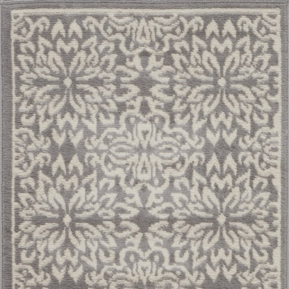 2' X 4' Gray Floral Power Loom Area Rug