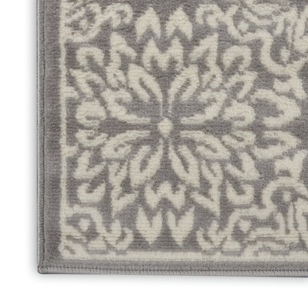 2' X 4' Gray Floral Power Loom Area Rug