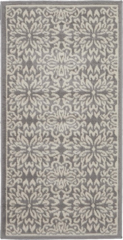 2' X 4' Gray Floral Power Loom Area Rug
