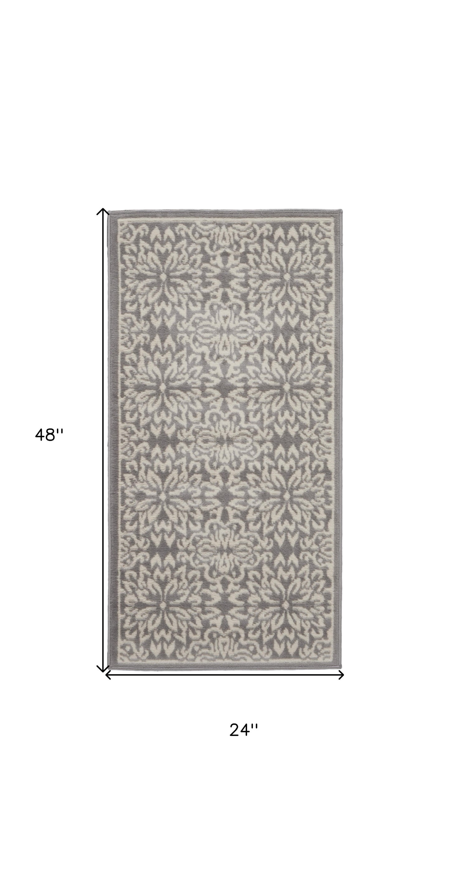 2' X 4' Gray Floral Power Loom Area Rug