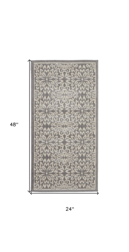 2' X 4' Gray Floral Power Loom Area Rug