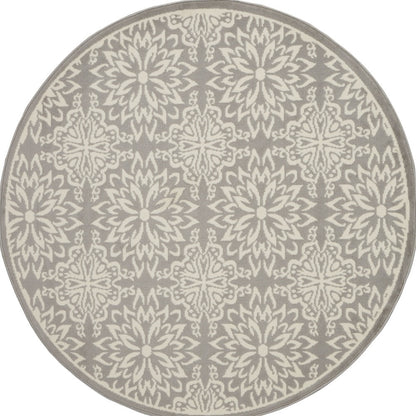 8' Gray Round Floral Power Loom Area Rug