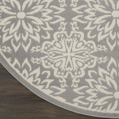 8' Gray Round Floral Power Loom Area Rug