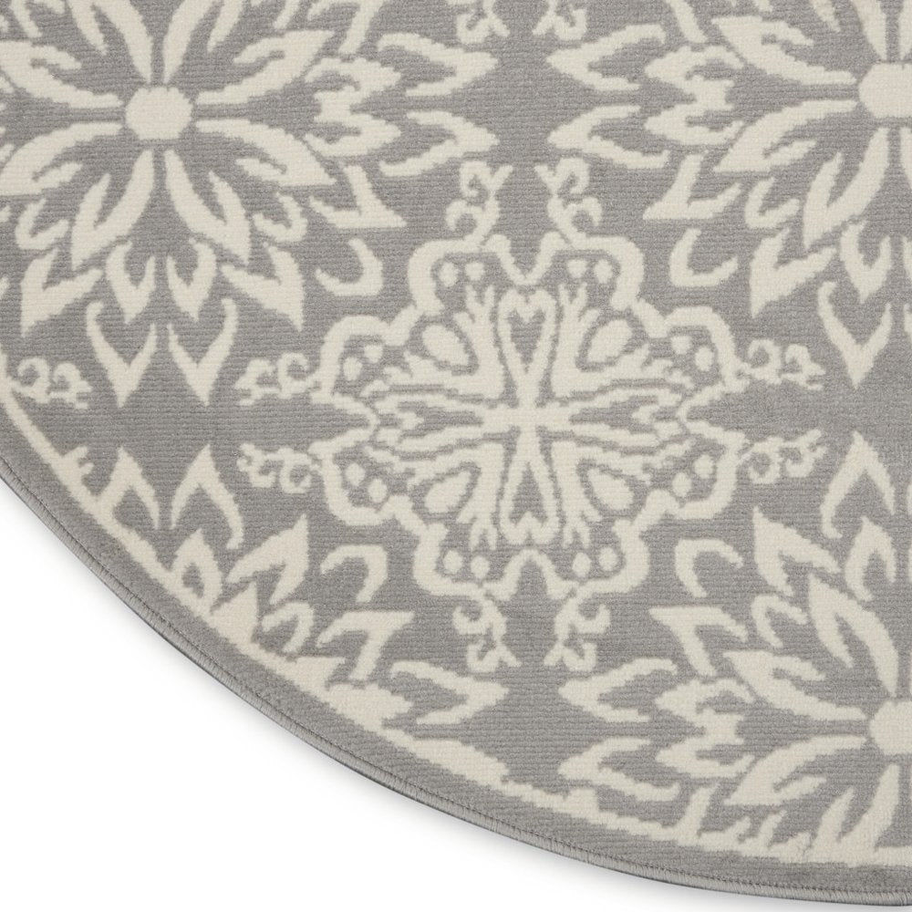 8' Gray Round Floral Power Loom Area Rug