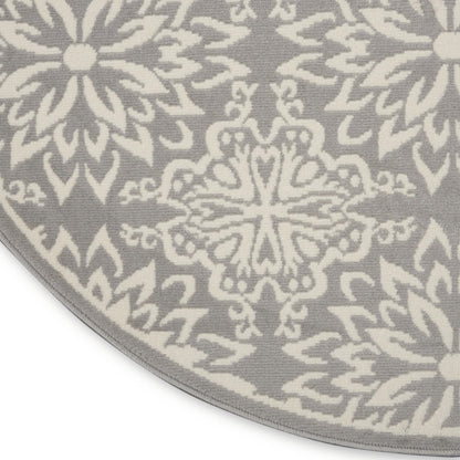 8' Gray Round Floral Power Loom Area Rug