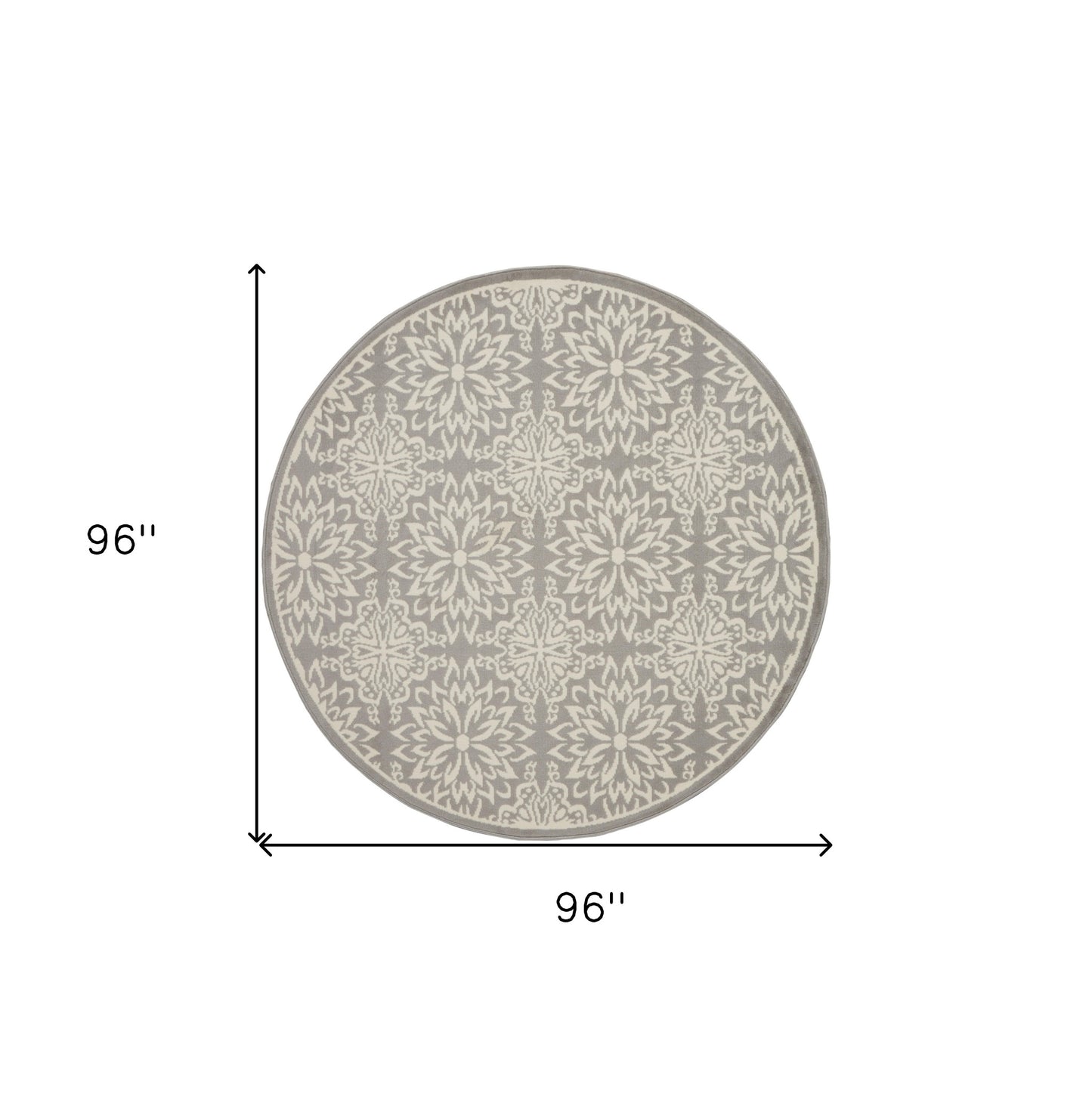 8' Gray Round Floral Power Loom Area Rug