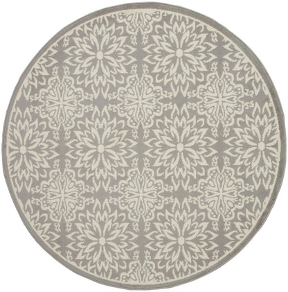 8' Gray Round Floral Power Loom Area Rug