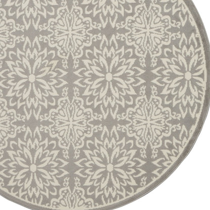 8' Gray Round Floral Power Loom Area Rug