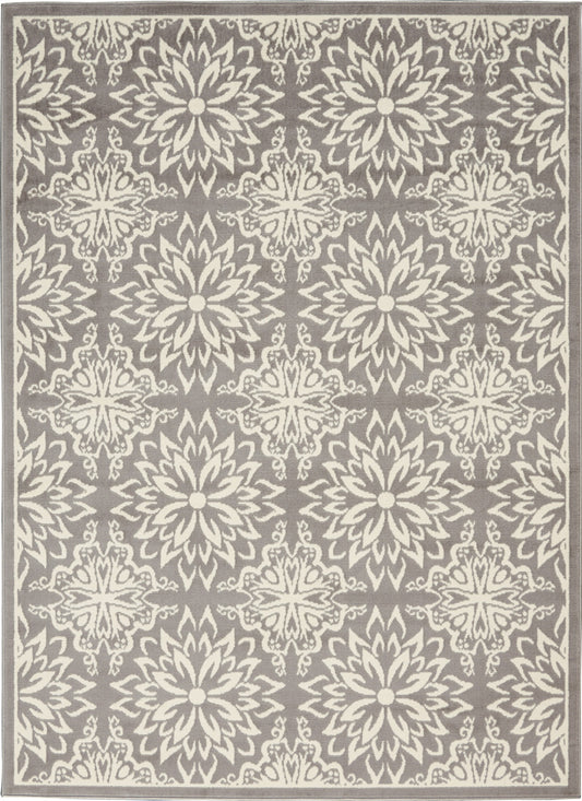 5' X 7' Gray Floral Power Loom Area Rug