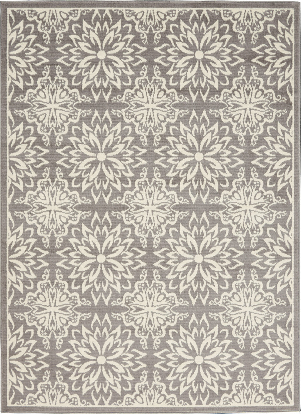 5' X 7' Gray Floral Power Loom Area Rug