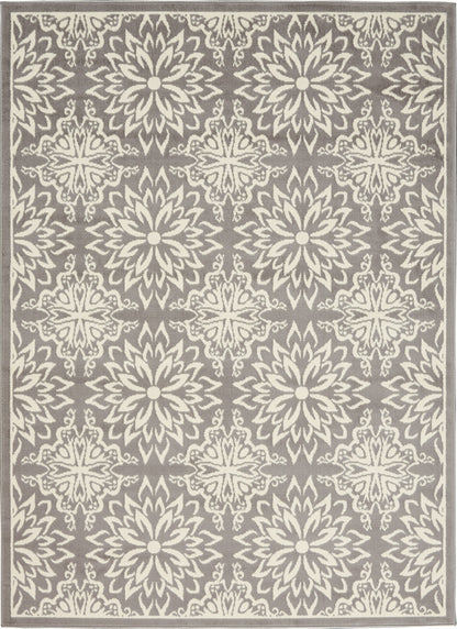 5' X 7' Gray Floral Power Loom Area Rug