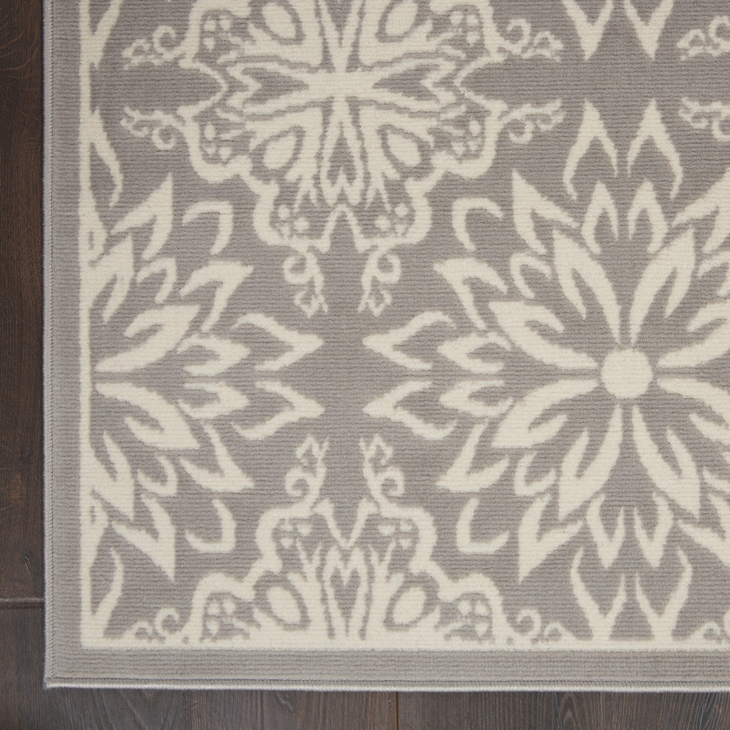 5' X 7' Gray Floral Power Loom Area Rug