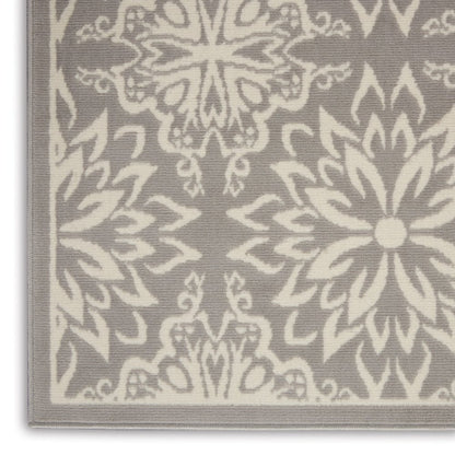 5' X 7' Gray Floral Power Loom Area Rug