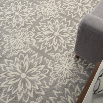 5' X 7' Gray Floral Power Loom Area Rug