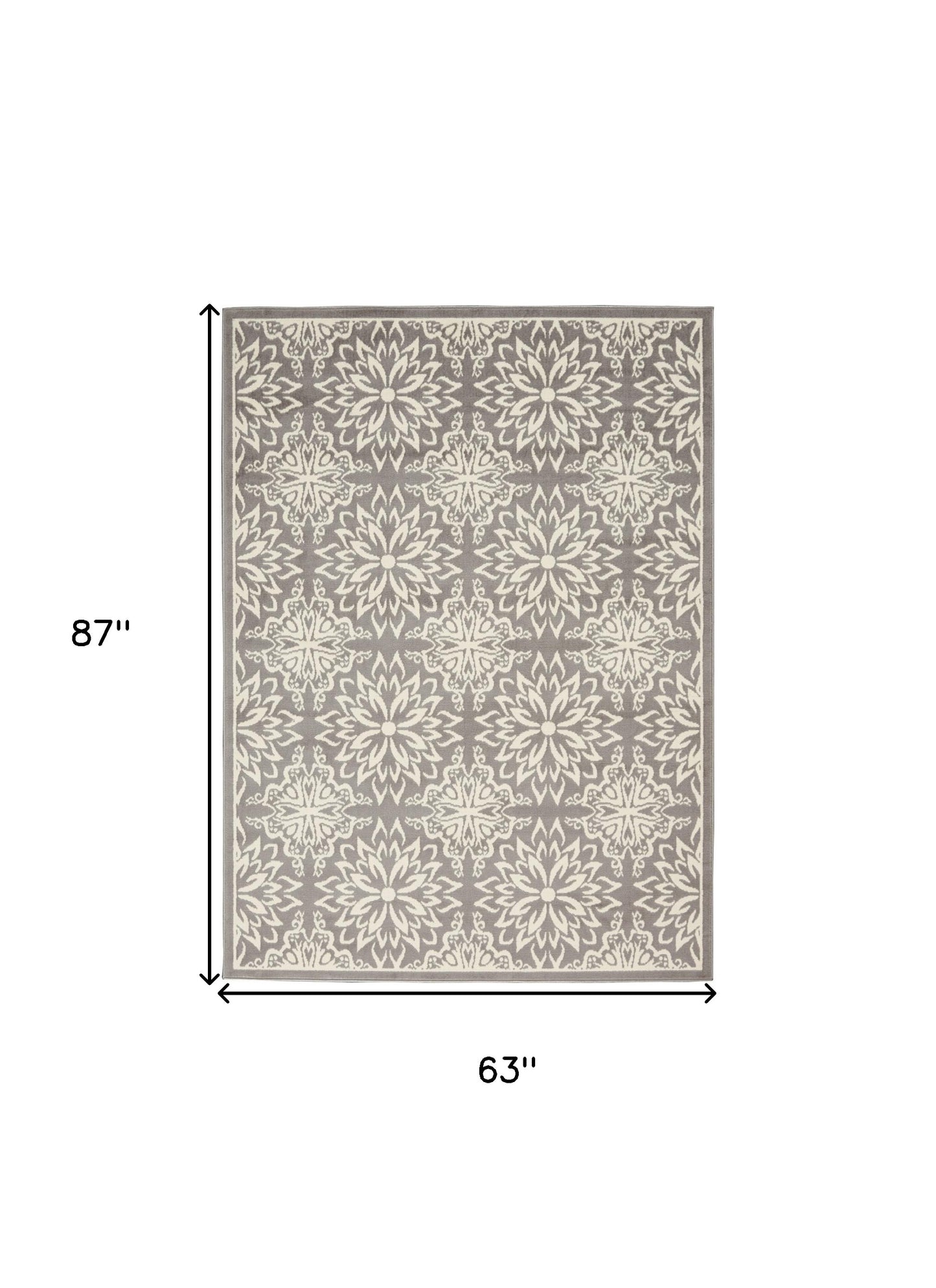 5' X 7' Gray Floral Power Loom Area Rug