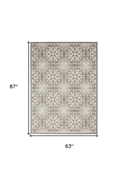 5' X 7' Gray Floral Power Loom Area Rug