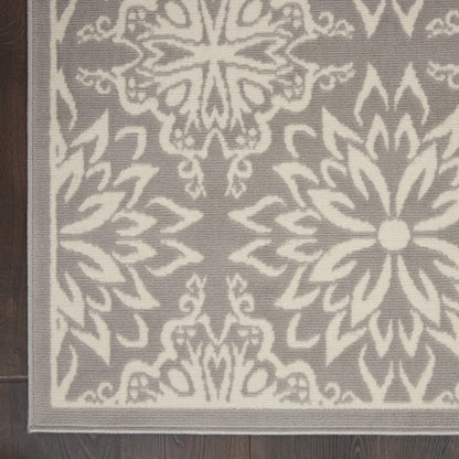 6' X 9' Gray Floral Power Loom Area Rug