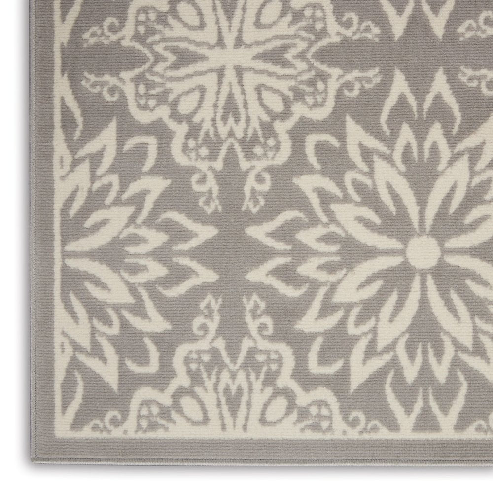 6' X 9' Gray Floral Power Loom Area Rug