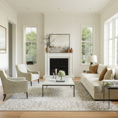 6' X 9' Gray Floral Power Loom Area Rug