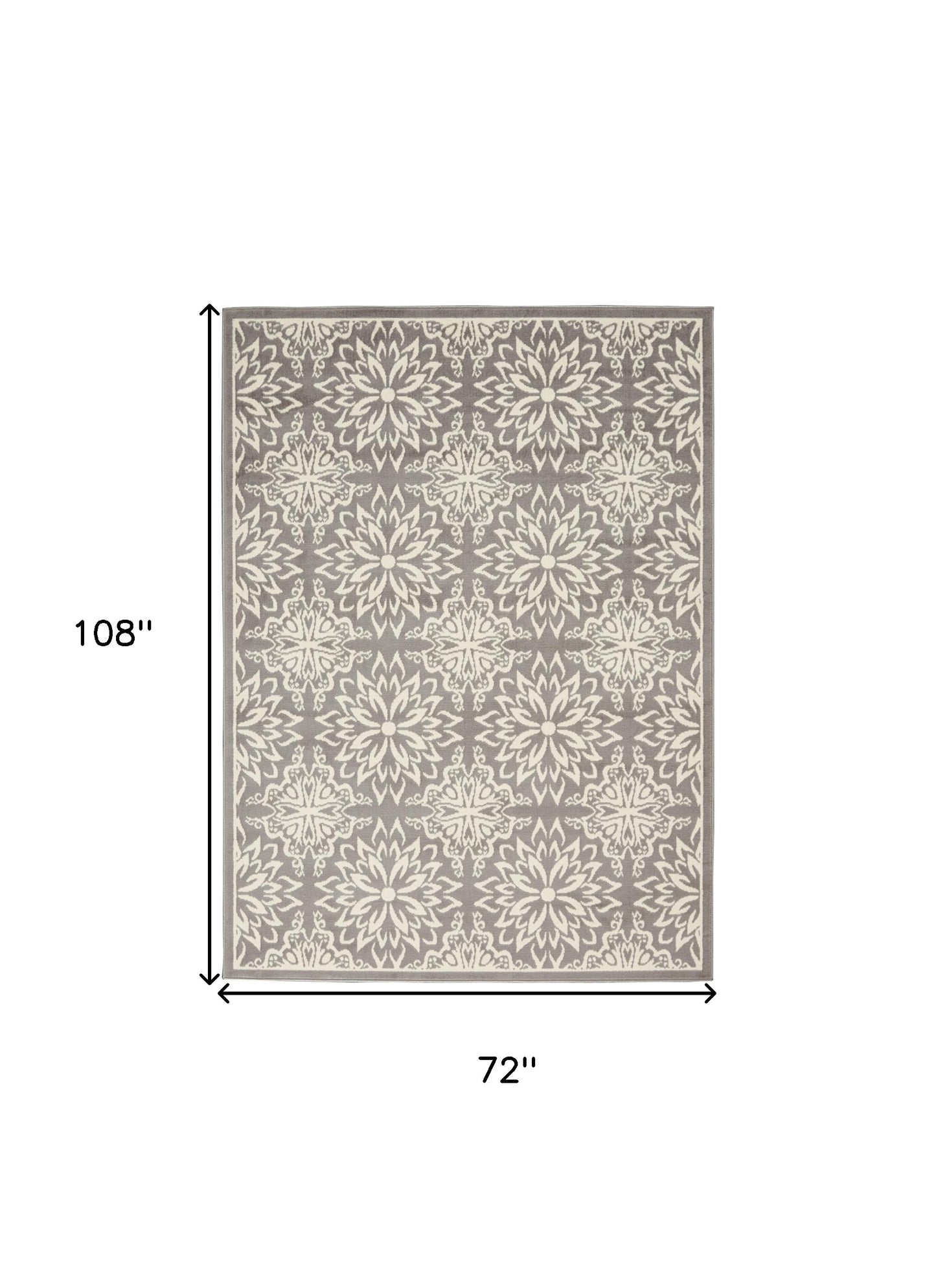 6' X 9' Gray Floral Power Loom Area Rug