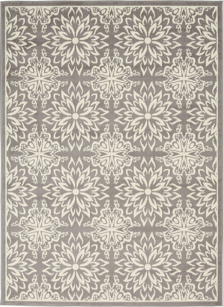 4' X 6' Gray Floral Power Loom Non Skid Area Rug