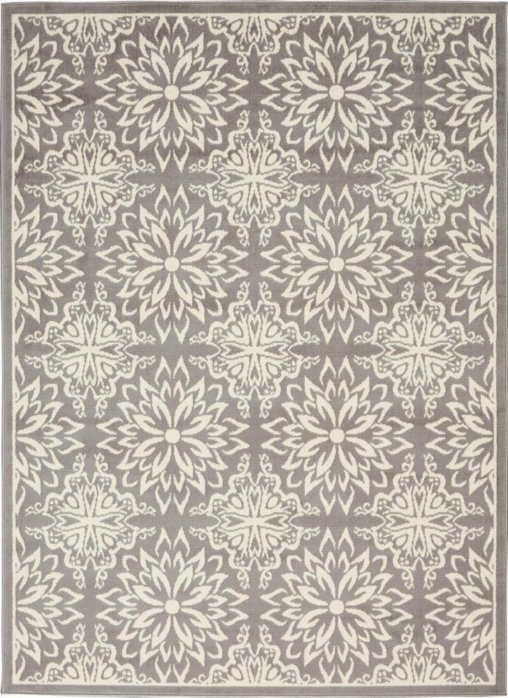 4' X 6' Gray Floral Power Loom Non Skid Area Rug
