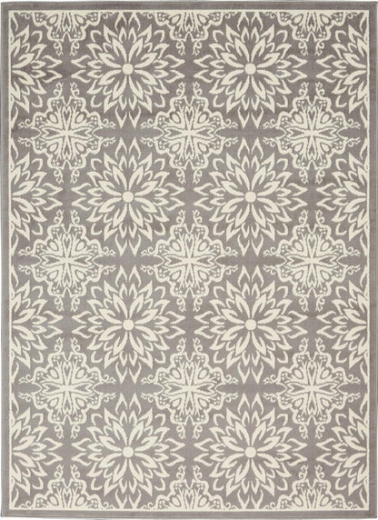 4' X 6' Gray Floral Power Loom Non Skid Area Rug