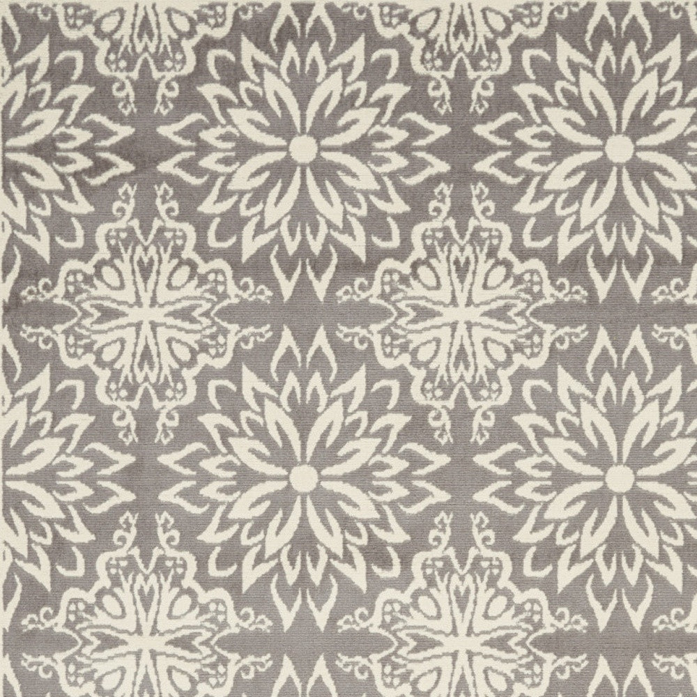 4' X 6' Gray Floral Power Loom Non Skid Area Rug