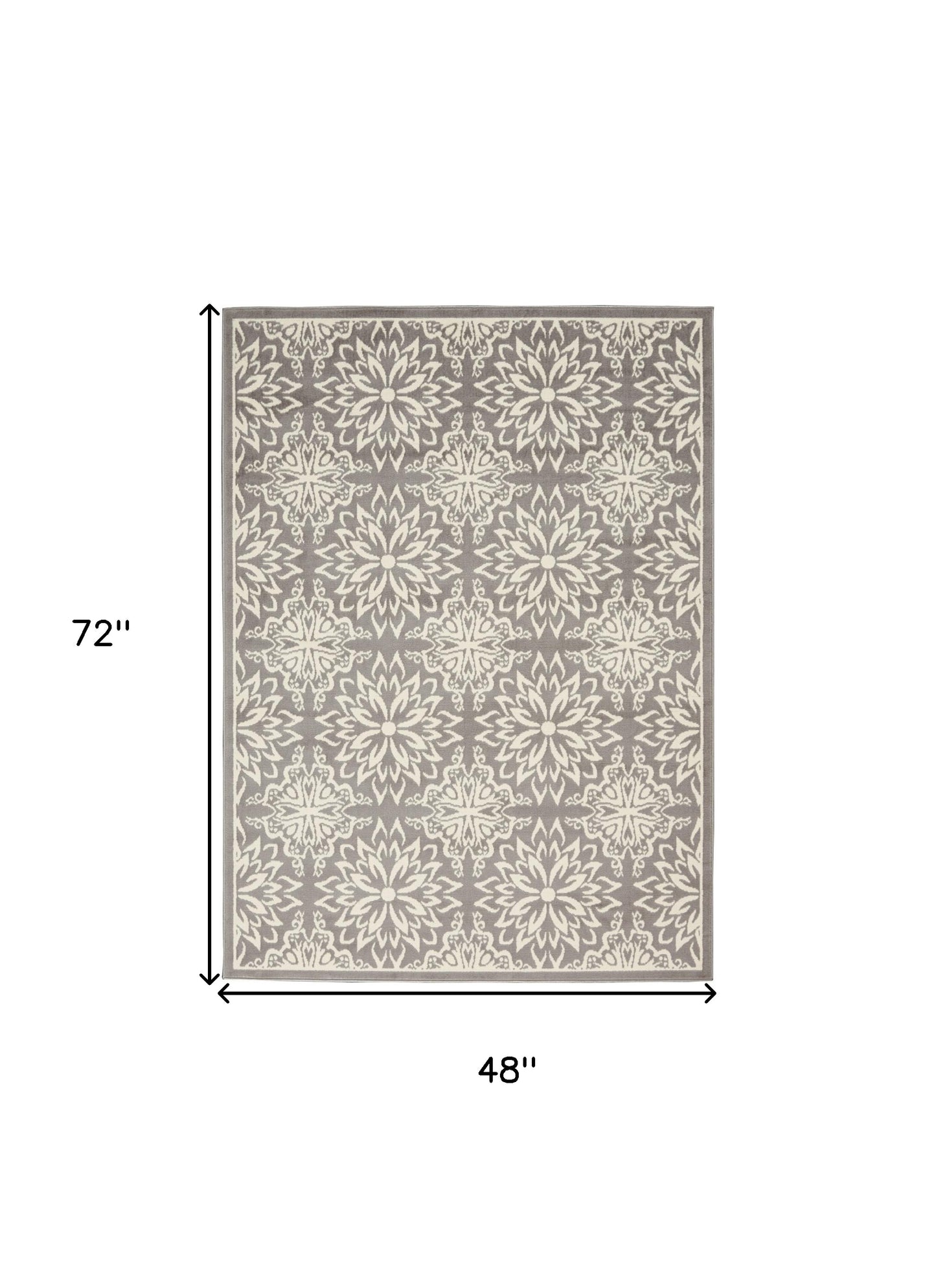 4' X 6' Gray Floral Power Loom Non Skid Area Rug