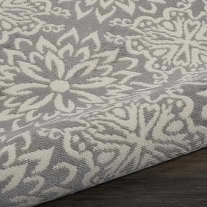 5' Gray Round Floral Power Loom Area Rug