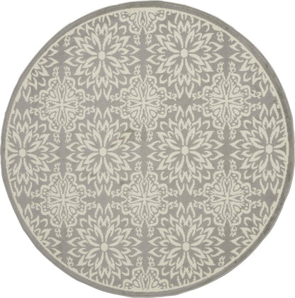5' Gray Round Floral Power Loom Area Rug