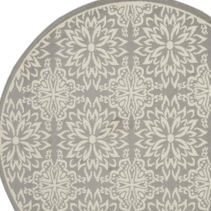 5' Gray Round Floral Power Loom Area Rug