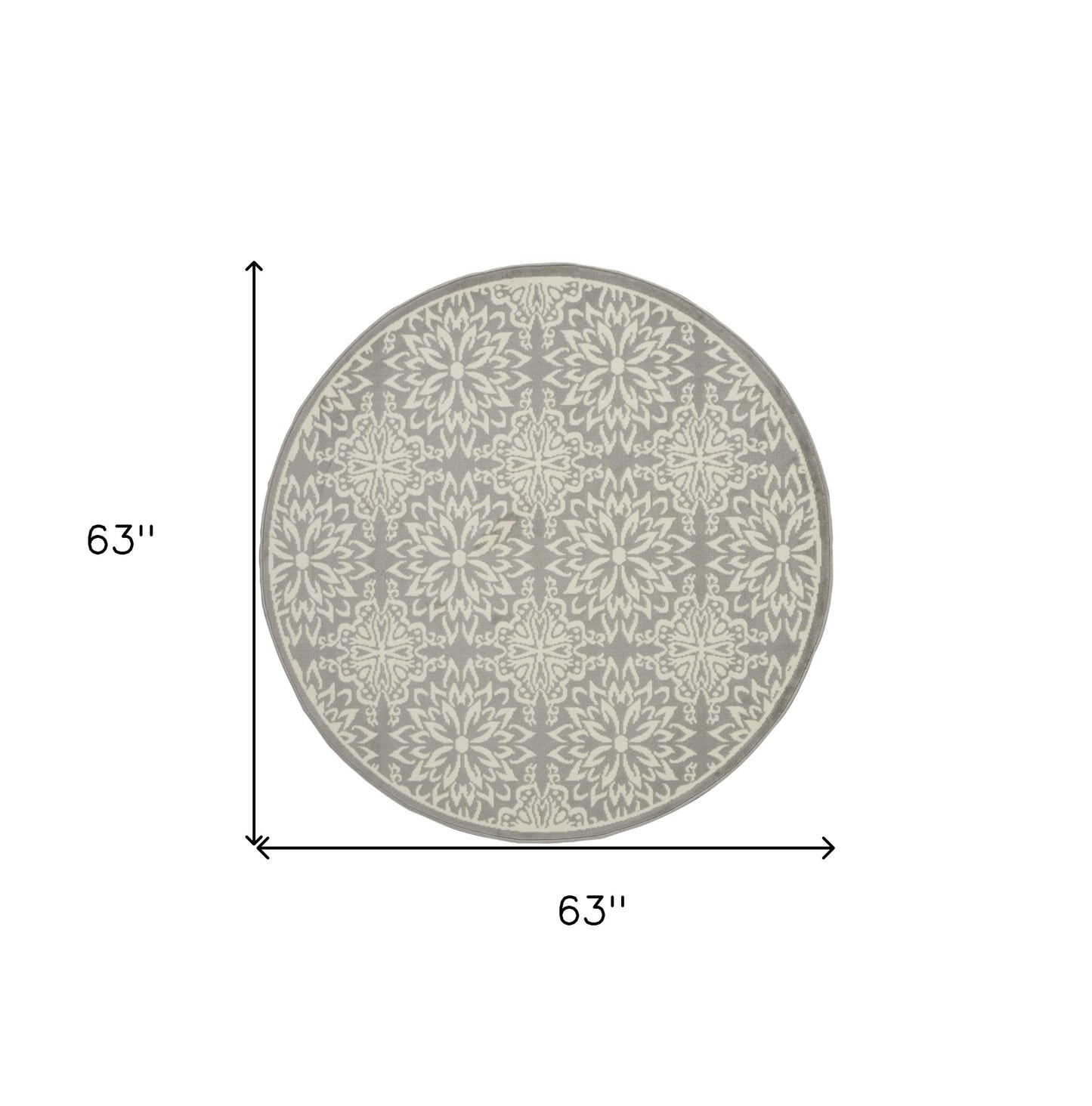 5' Gray Round Floral Power Loom Area Rug