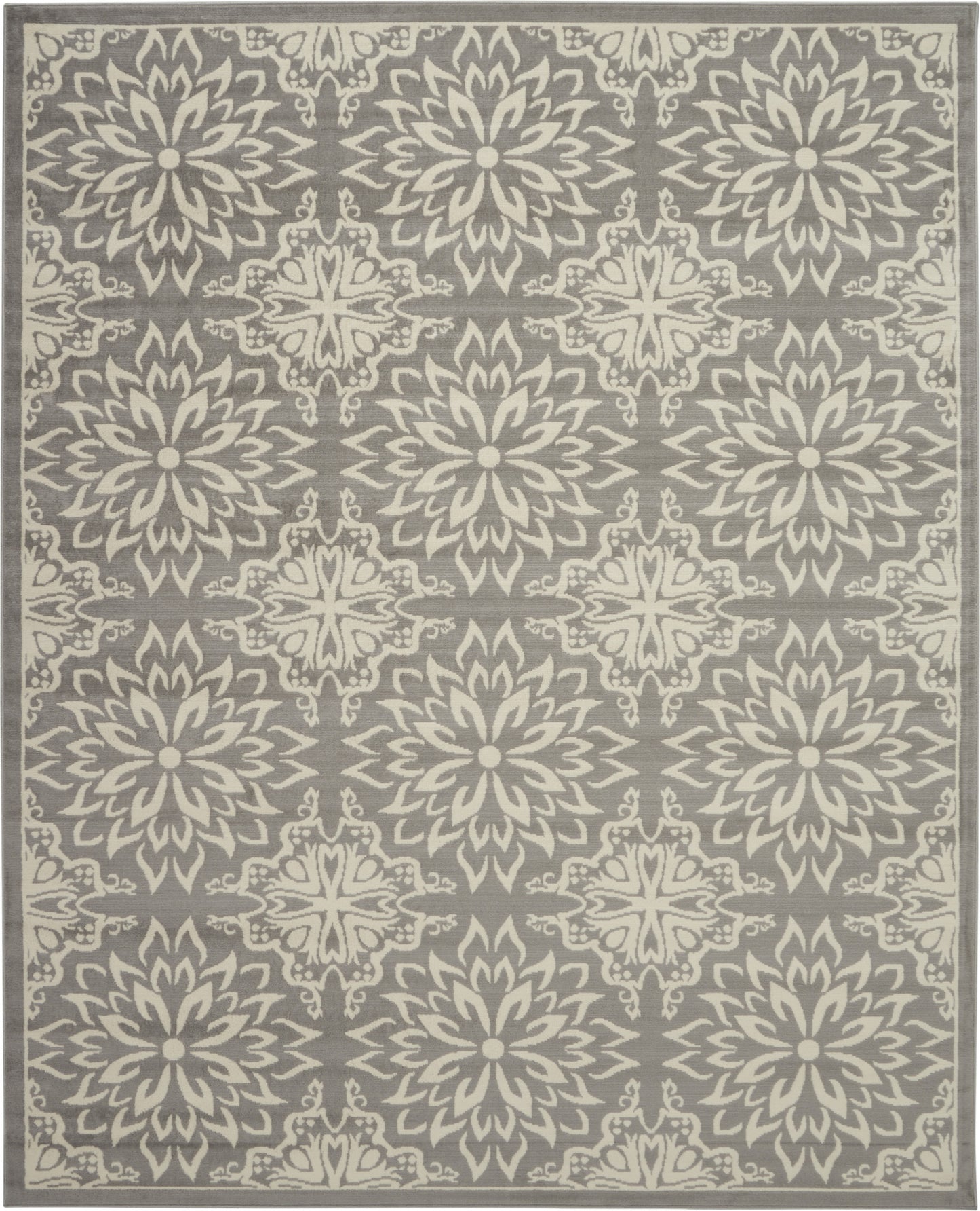 7' X 10' Gray Floral Power Loom Area Rug