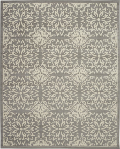 7' X 10' Gray Floral Power Loom Area Rug