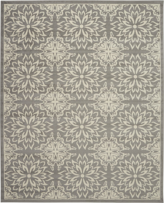 7' X 10' Gray Floral Power Loom Area Rug