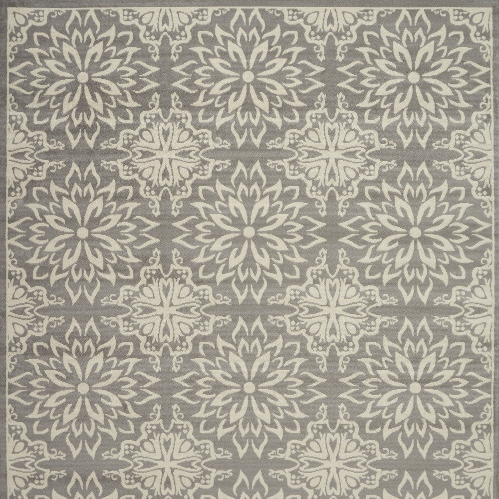 7' X 10' Gray Floral Power Loom Area Rug