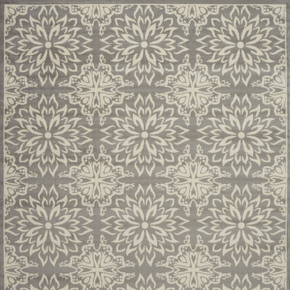 7' X 10' Gray Floral Power Loom Area Rug