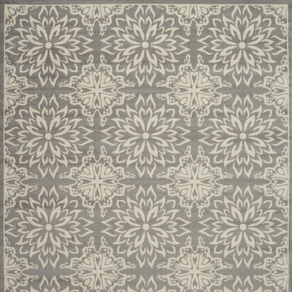 7' X 10' Gray Floral Power Loom Area Rug