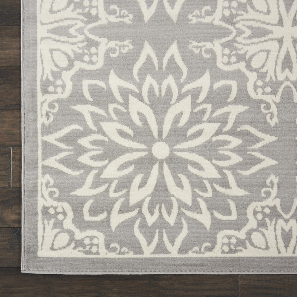 7' X 10' Gray Floral Power Loom Area Rug