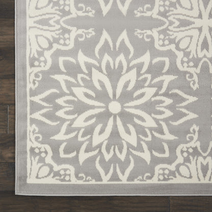 7' X 10' Gray Floral Power Loom Area Rug