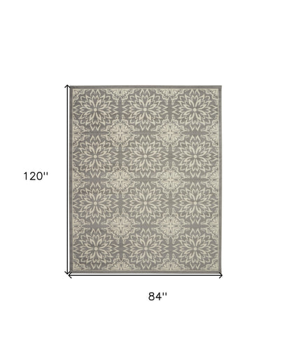 7' X 10' Gray Floral Power Loom Area Rug