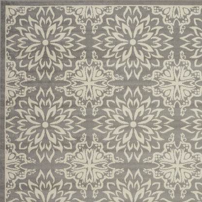 8' X 10' Gray Floral Power Loom Area Rug