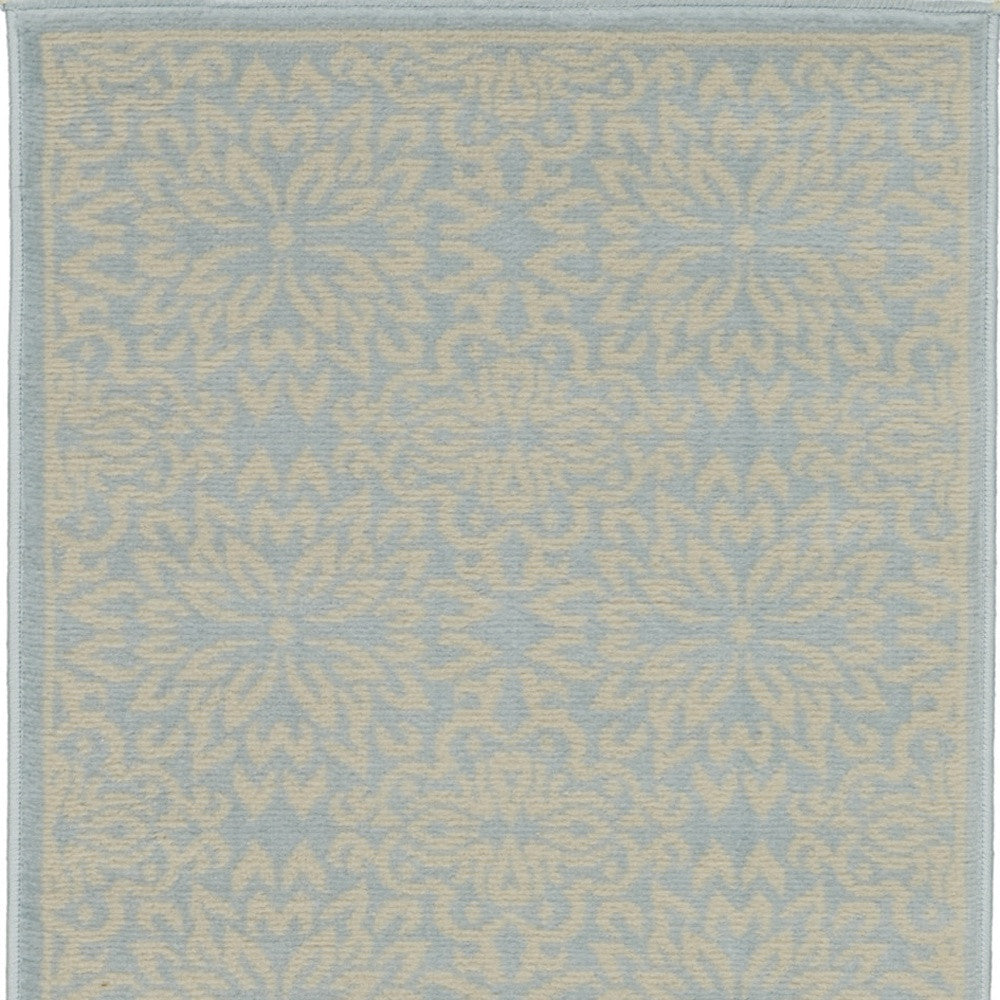 7' Light Blue Floral Power Loom Runner Rug