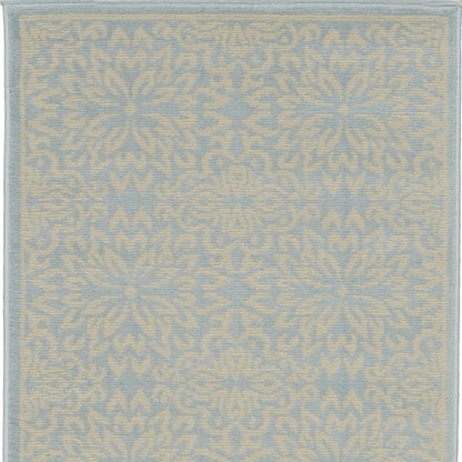 7' Light Blue Floral Power Loom Runner Rug