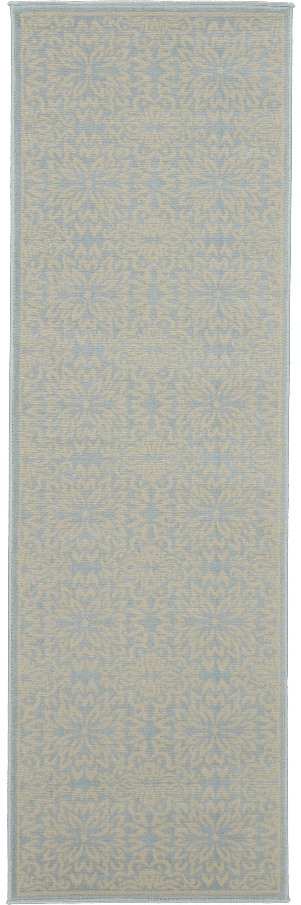 7' Light Blue Floral Power Loom Runner Rug