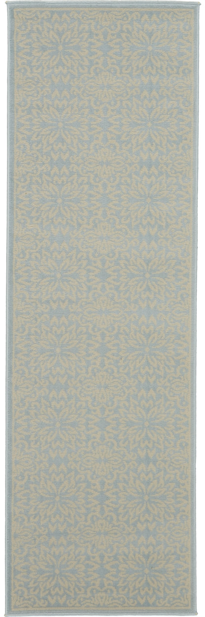 7' Light Blue Floral Power Loom Runner Rug