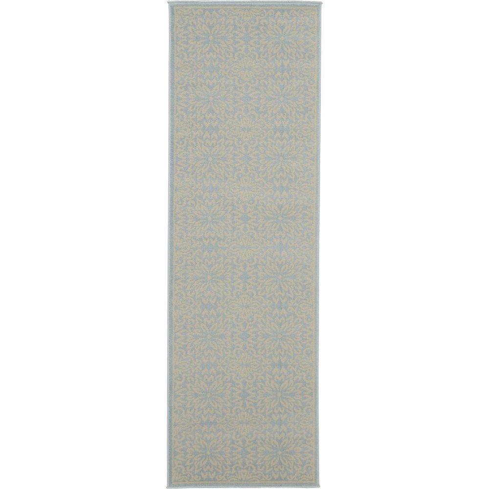 7' Light Blue Floral Power Loom Runner Rug