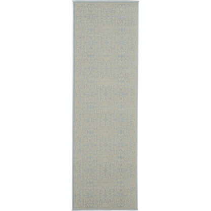 7' Light Blue Floral Power Loom Runner Rug