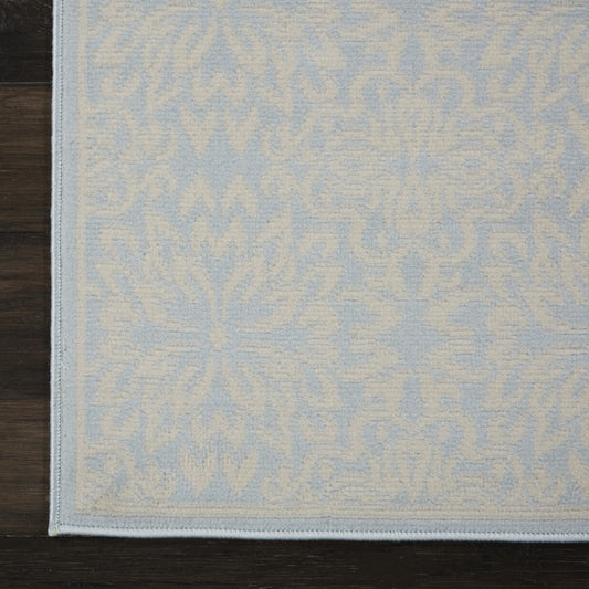 7' Light Blue Floral Power Loom Runner Rug